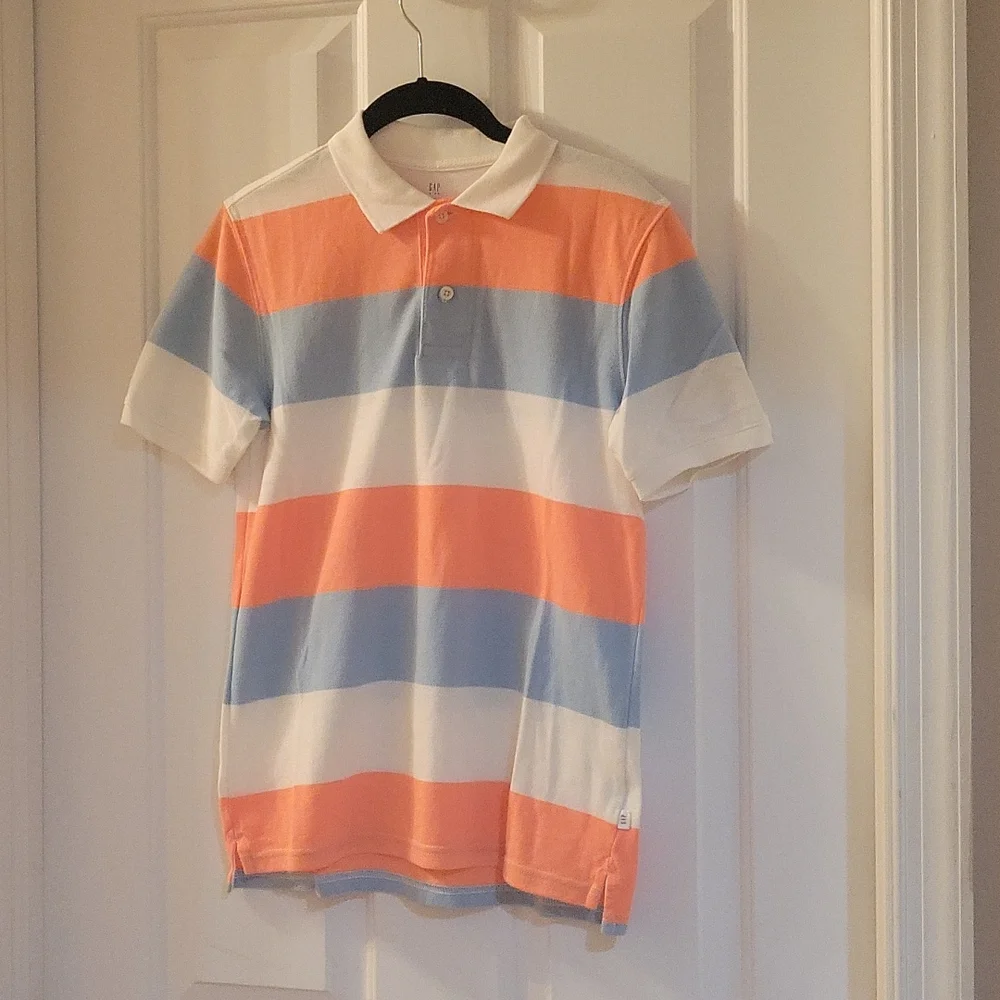 Gap white orange blue  striped polo xxl